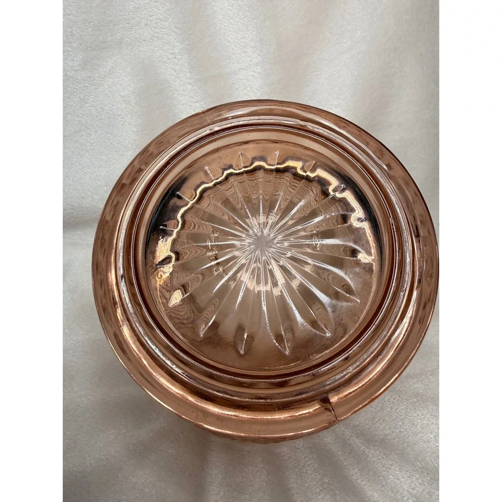 KIG Indonesia Pink Glass Bowl Diamond Point Textured Scalloped Footed Dish